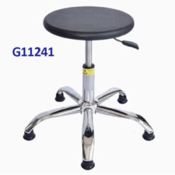 G11241 Ghế Mặt da PU tròn trơn, Chiều cao 42-53cm (trục 140), Chân sao (chân 56) thép mạ, Bánh cố định