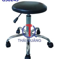 G30245 Ghế Mặt da lồi đen, Chiều cao 42-53cm (trục 140), Chân sao thép mạ, Bánh xe di chuyển 2