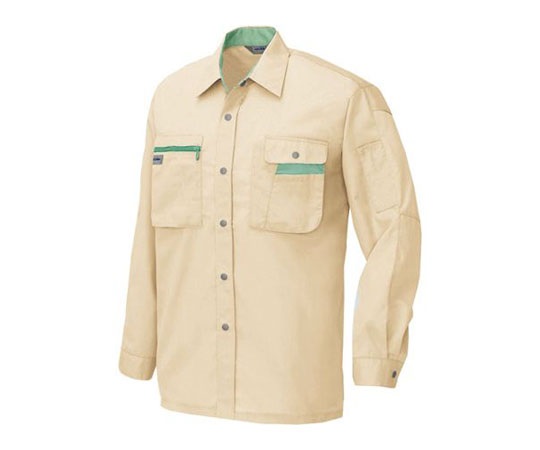 Áo sơ mi dài tay (Unisex) (vải mỏng, màu be nhạt x xanh lá cây, 3L, chống tĩnh điện)